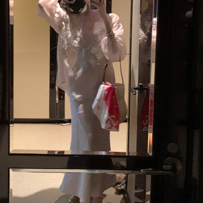2025 Spot fir mint, new Chinese dress set Zen sunscreen tulle top suspender skirt two-piece set