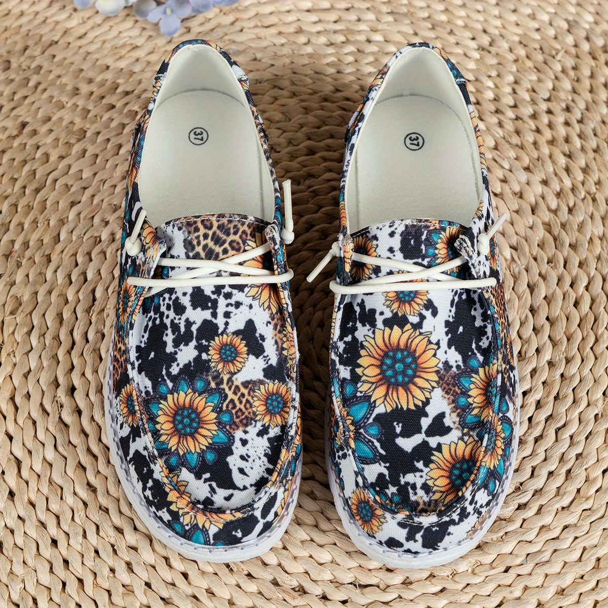 「binfenxie」Women's Leopard Print Canvas Shoes, Lightweight Lace Up Flat Shoes, Casual Slip On Shoes