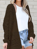 「binfenxie」Boho Crochet Knit Cardigan, Vacation Beach Wear Solid Draped Mid Length Summer Sweater, Women's Clothing