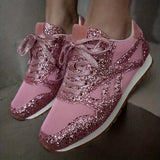 「binfenxie」Women's Glitter Sequins Sports Shoes, Fashion Mesh Lace Up Low Top Sneakers, Versatile Walking Shoes