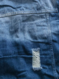 「binfenxie」Flap Pockets Raw Hem Ripped Denim Jacket, Long Sleeve Distressed Casual Coats, Women's Denim & Clothing