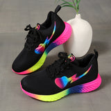「binfenxie」Women's Rainbow Sole Flying Woven Sneakers, Breathable Mesh Lace-Up Running Shoes, Women's Footwear