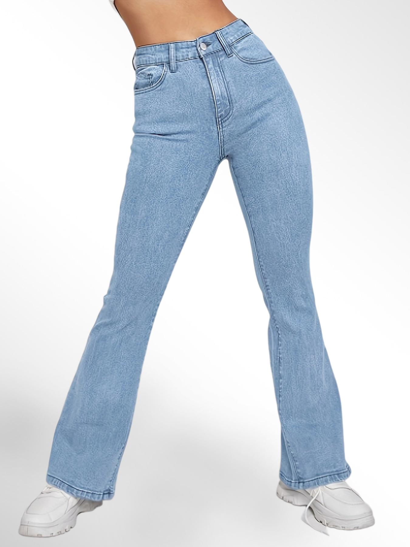 「binfenxie」High Waist High Strech Light Blue Bootcut Jeans, Zipper Button Closure Flare Leg Causal Denim Pants, Women's Denim Jeans & Clothing