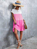 「binfenxie」Women's Summer Dress Sleeveless Ruffle Sleeve Round Neck Mini Dress Color Block Loose Short Flowy Pleated Dress