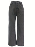 「binfenxie」Solid Loose Fit Straight Jeans, Non-Stretch Slash Pockets Baggy Denim Pants, Women's Denim Jeans & Clothing
