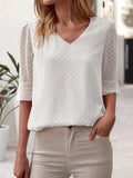 「binfenxie」V-neck Loose Chiffon Shirt, Casual 3/4 Long Sleeve Fashion Blouses Tops, Women's Clothing