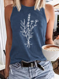「binfenxie」Floral Print Round Neck Tank Top, Casual Loose Fashion Sleeveless Vest Tank Top, Women's Clothing