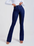 「binfenxie」Solid Color Butt Lifting Flare Jeans For Women, Vintage Stretchy Zip Up Bootcut Pants, Women's Denim Jeans & Clothing