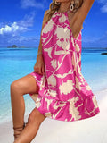 「binfenxie」Floral Print Tie Back Dress, Vacation Sleeveless Ruffle Hem Dress, Women's Clothing