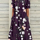 「binfenxie」Women's Summer Floral Dress with Flattering High Waist and Comfortable Crew Neck Short Sleeves
