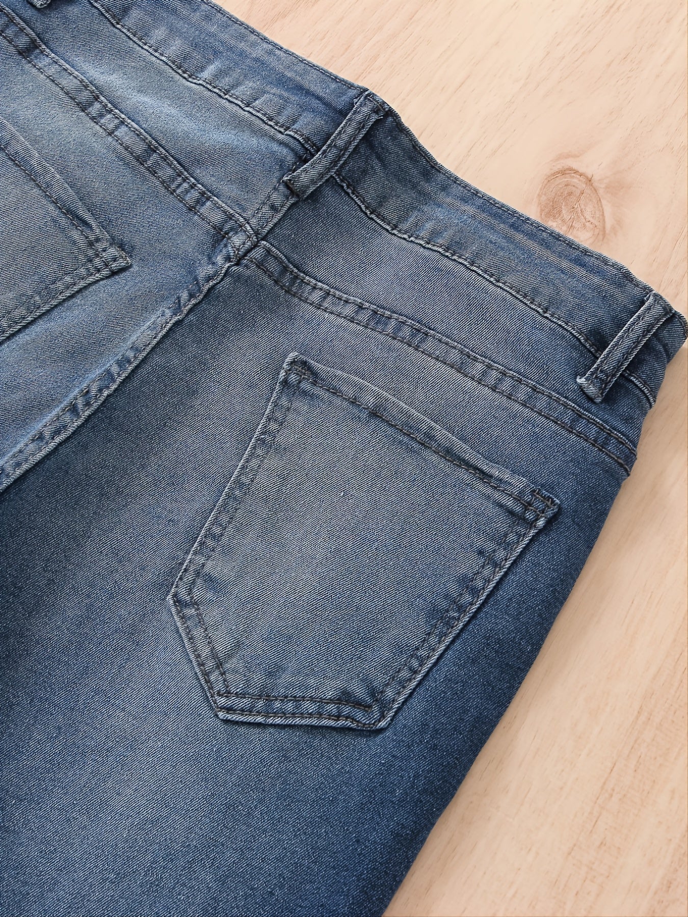 「binfenxie」Solid Bell Bottom Jeans, Washed Blue Flare Leg Denim Pants, Women's Denim Trousers