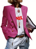 「binfenxie」Lapel Double Breasted Blazer, Elegant Long Sleeve Solid Open Front Work Office Outerwear, Women's Clothing