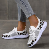 「binfenxie」Women's Breathable & Lightweight Sneakers, Leopard Pattern Lace-up Running Shoes, Women's Footwear