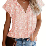 「binfenxie」V Neck Flutter Sleeve Blouse, Loose Casual Top For Summer & Spring, Women's Clothing