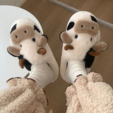 「binfenxie」Women's Cozy Cartoon Cow House Slippers - Warm, Fuzzy & Comfy Indoor Shoes!