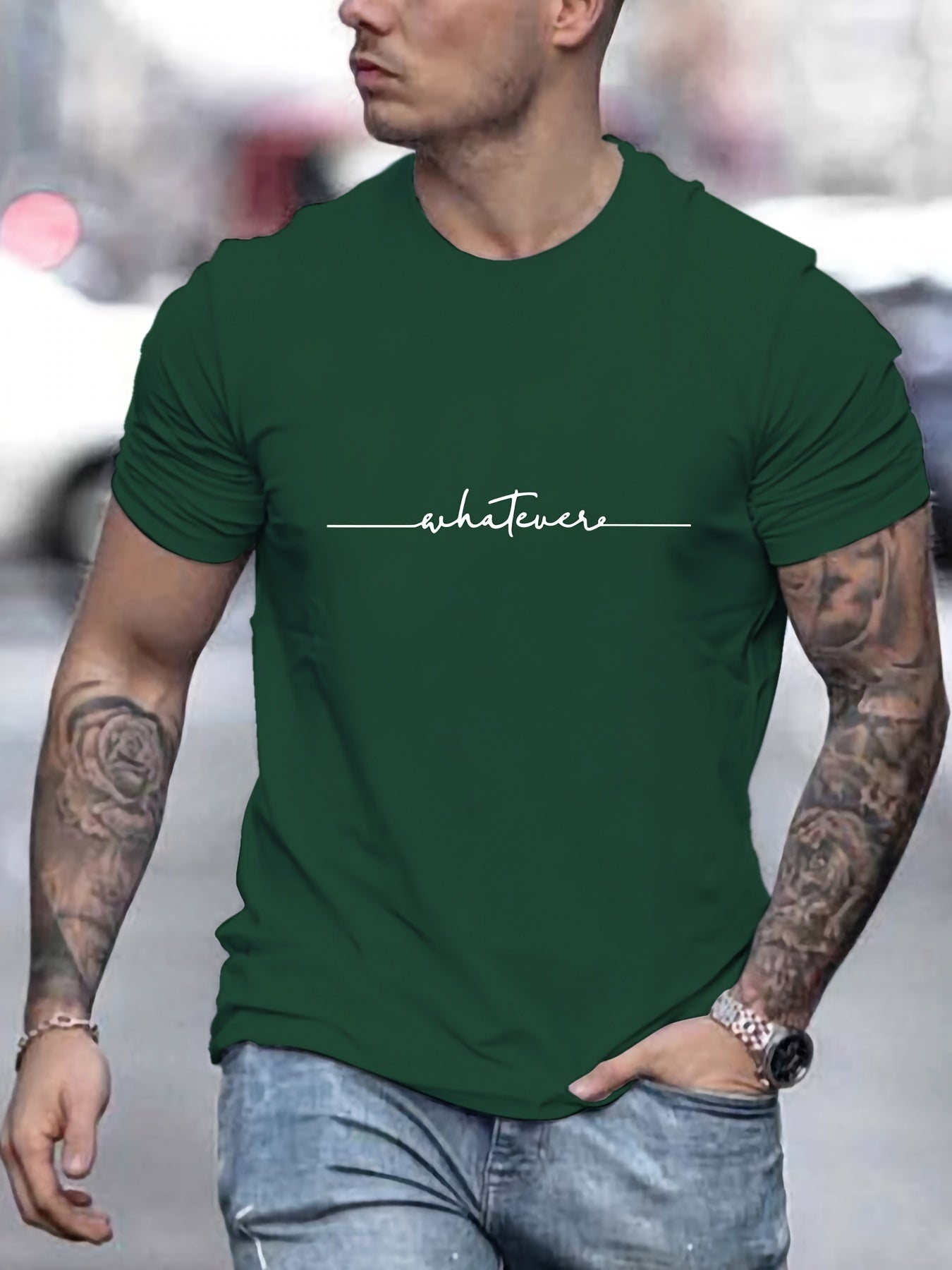 「binfenxie」Men's "Whatever" Short Sleeve T-shirt, Crew Neck Tee Casual Clothing, Summer