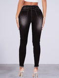 「binfenxie」High Waist Ripped Denim Pants, Casual Raw Hem Slash Pocket Skinny Pants, Women's Denim Jeans & Clothing