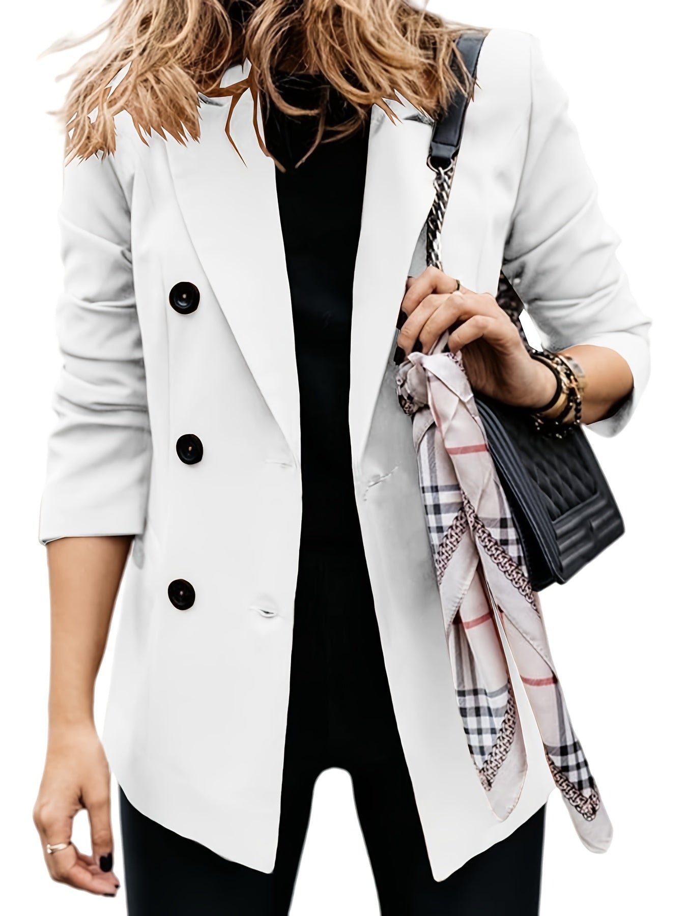 「binfenxie」Lapel Double Breasted Blazer, Elegant Solid Open Front Work Office Outerwear, Women's Clothing