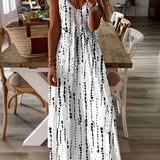 「binfenxie」Tie Dye Striped Spaghetti Dress, Casual Sleeveless V Neck Maxi Cami Dress, Women's Clothing