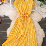 「binfenxie」Polka Dot Pleated Dress, Short Sleeve Casual Dress For Spring & Summer, Women's Clothing