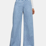「binfenxie」Blue Wide Legs Straight Jeans, Elastic Waist Loose Fit Casual Denim Pants, Women's Denim Jeans & Clothing