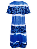 「binfenxie」Leopard Print V Neck Dress, Short Sleeve Beach Vacation Casual Dress For Spring & Summer, Women's Clothing
