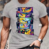 「binfenxie」Men's Casual Trendy Cartoon Anime Hero Character Print T-shirt, Short Sleeve Crew Neck Hip Hop Style Tees For Summer Holiday Gift