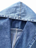 「binfenxie」Belted Closure Elastic Band Cuff Denim Hooded Jackets, Elastic Belt Non Button Denim Coats, Women's Denim Jackets & Coats, Women's Clothing