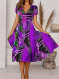 「binfenxie」Short Sleeve V Neck Dress, Bohemian Casual Dress For Summer & Spring, Women's Clothing