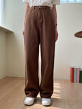 「binfenxie」Brown Loose Fit Straight Jeans, Non-Stretch Slash Pockets Casual Denim Pants, Women's Denim Jeans & Clothing