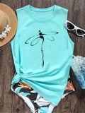 「binfenxie」Dragonfly Print Tank Top, Casual Crew Neck Sleeveless Summer Tank Top, Women's Clothing