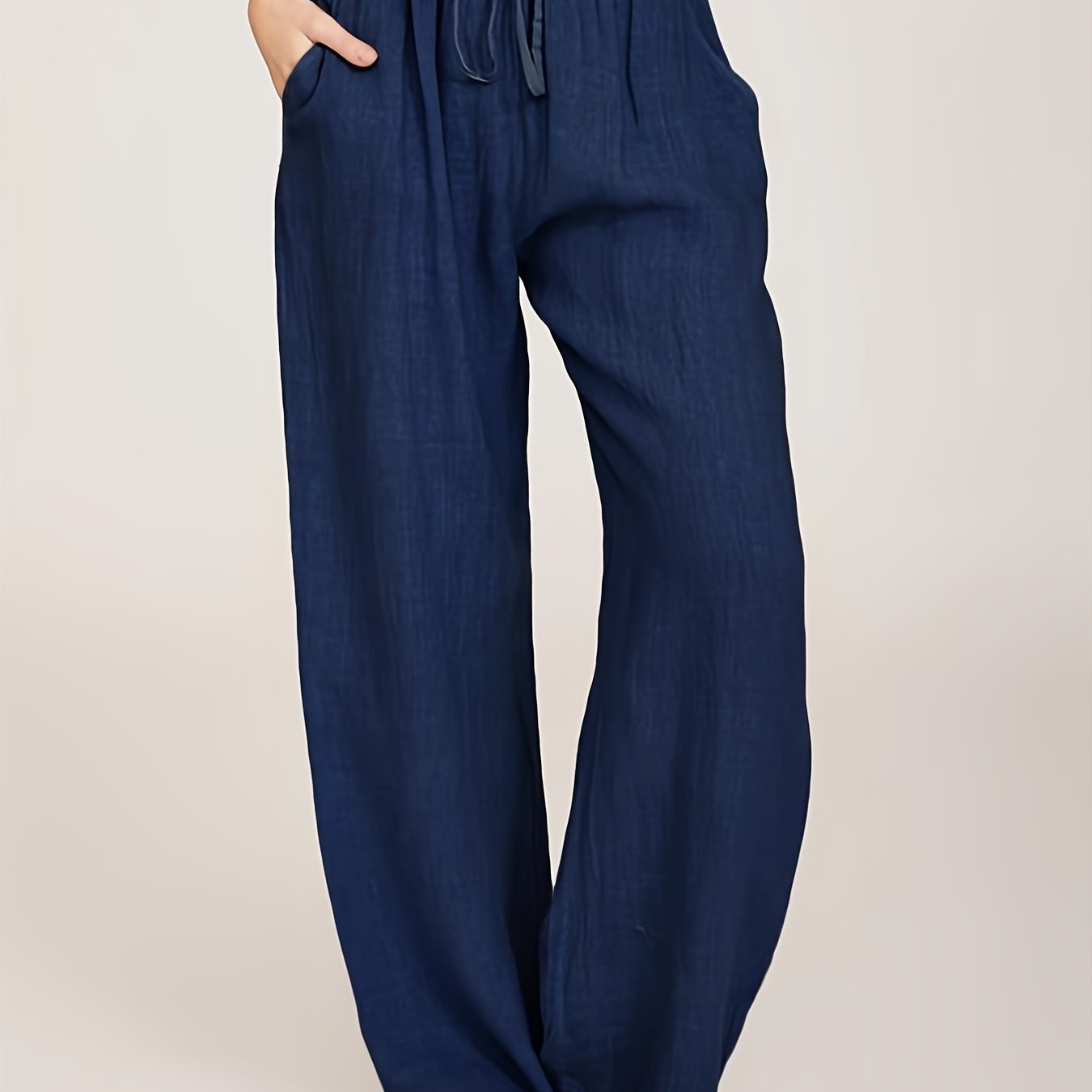 「binfenxie」Drawstring Wide Leg Pants, Solid Loose Palazzo Pants, Casual Every Day Pants, Women's Clothing