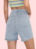 「binfenxie」Blue Non-Stretrch Denim Shorts, Slash Pockets Versatile Short Denim Pants, Women's Denim Jeans & Clothing