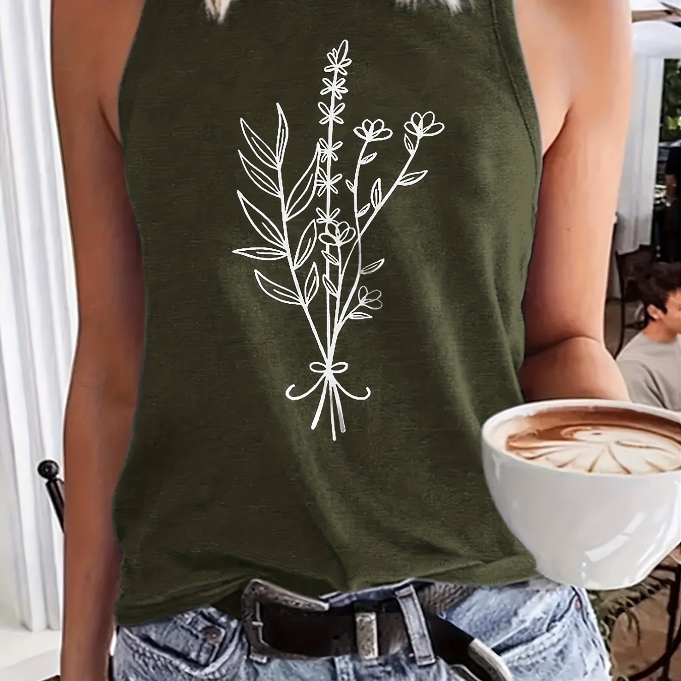 「binfenxie」Floral Print Round Neck Tank Top, Casual Loose Fashion Sleeveless Vest Tank Top, Women's Clothing