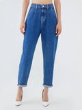 「binfenxie」High Waist Straight Jeans, Slash Pockets Loose Fit High Rise Casual Non-Stretch Denim Pants, Women's Denim Jeans & Clothing