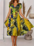 「binfenxie」Short Sleeve V Neck Dress, Bohemian Casual Dress For Summer & Spring, Women's Clothing