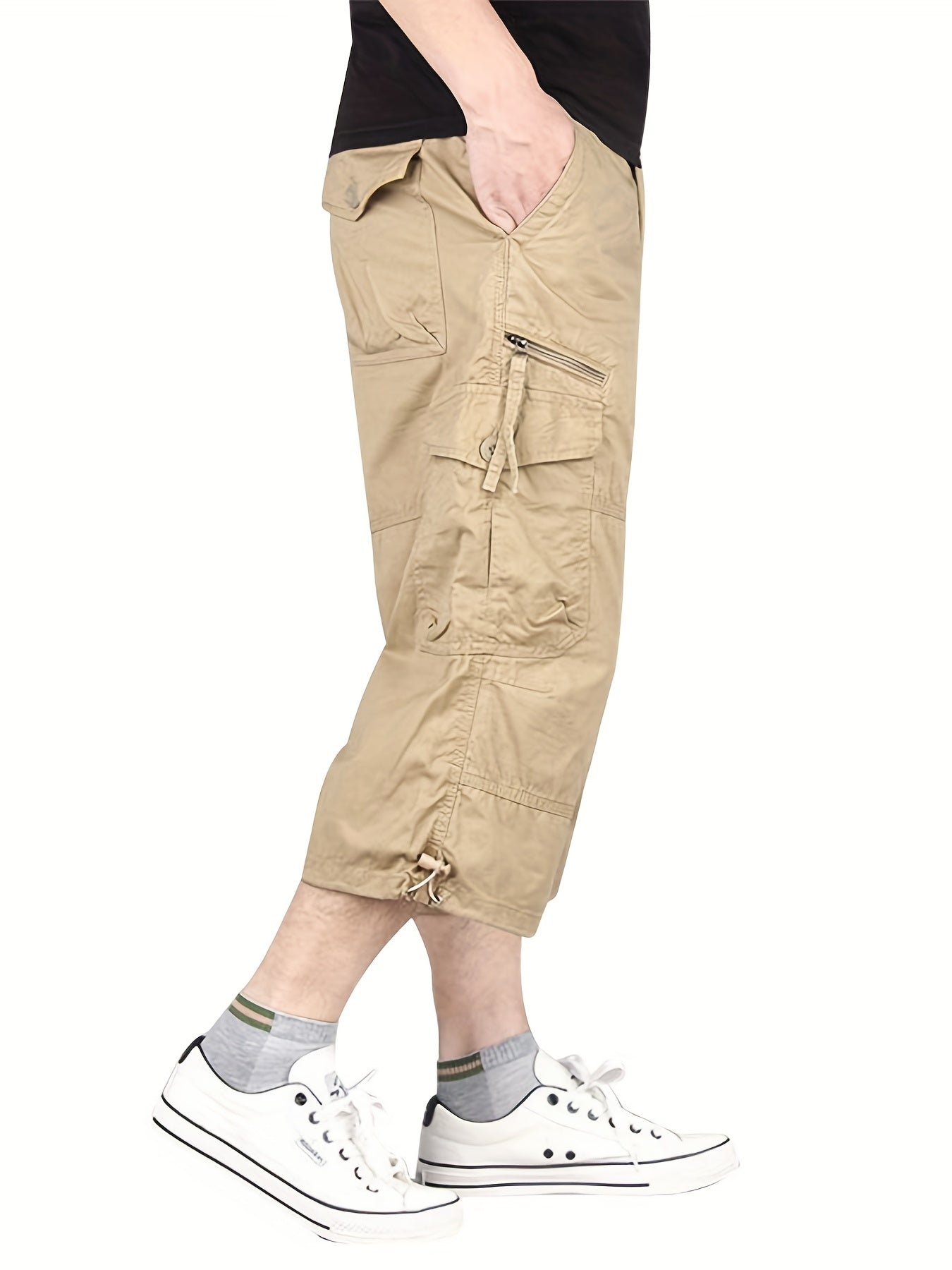 「binfenxie」Street Style Men's Casual Cargo Capris Jeans With Pocket, Men's Outfits