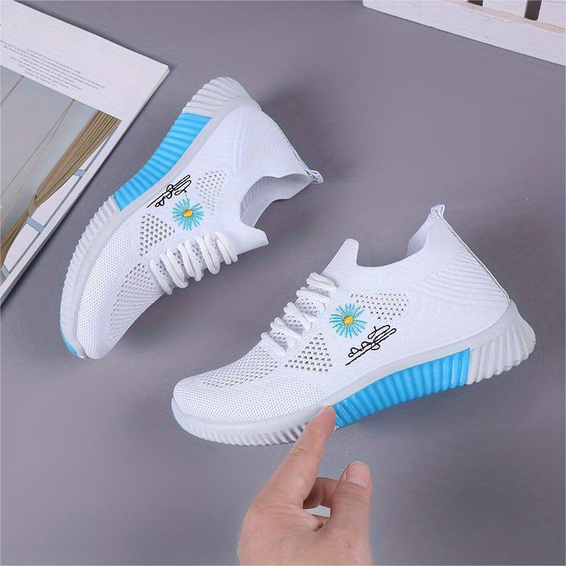 「binfenxie」Women's Daisy Knitted Sock Sneakers, Breathable & Comfortable Lace Up Sports Shoes, Casual Running Walking Sneakers