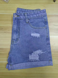 「binfenxie」Blue Rolled Hem Denim Shorts, Slim Fit Ripped Slash Pockets Casual Short Denim Pants, Women's Denim Jeans & Clothing