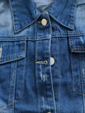 「binfenxie」Flap Pockets Raw Hem Ripped Denim Jacket, Long Sleeve Distressed Casual Coats, Women's Denim & Clothing