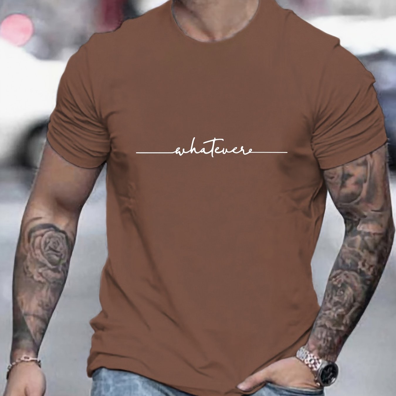 「binfenxie」Men's "Whatever" Short Sleeve T-shirt, Crew Neck Tee Casual Clothing, Summer