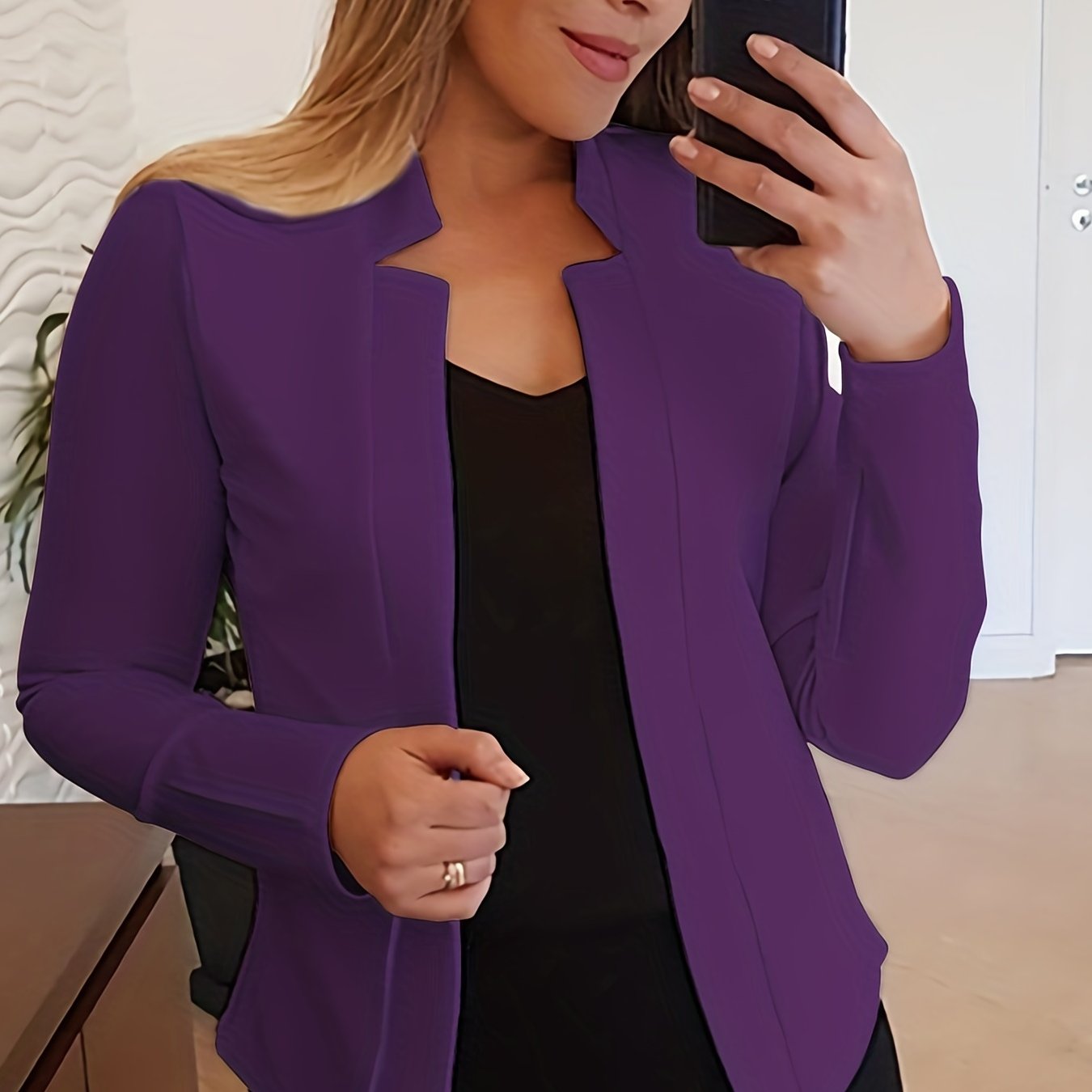 「binfenxie」Solid Split Open Front Blazer, Elegant Long Sleeve Blazer, Elegant & Stylish Tops For Office & Work, Women's Clothing