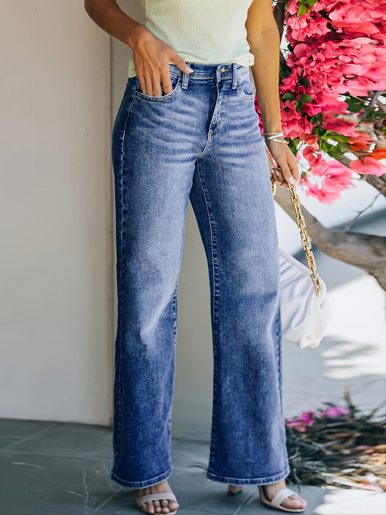 「binfenxie」Women's Wide Leg Loose Denim Pants, Casual Jeans With Pockets