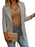 「binfenxie」Solid Lapel Blazer, Casual Open Front Long Sleeve Work Office Outerwear, Women's Clothing