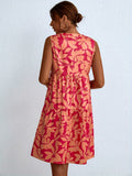 「binfenxie」Floral Print Ruffle Hem Dress, Casual Notched Neck Sleeveless Tank Dress, Women's Clothing