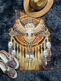 「binfenxie」Ethnic Aztec Print Round Neck Tank Top, Vintage Loose Fashion Sleeveless Summer Vest Tank Top, Women's Clothing