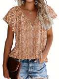 「binfenxie」V Neck Flutter Sleeve Blouse, Loose Casual Top For Summer & Spring, Women's Clothing