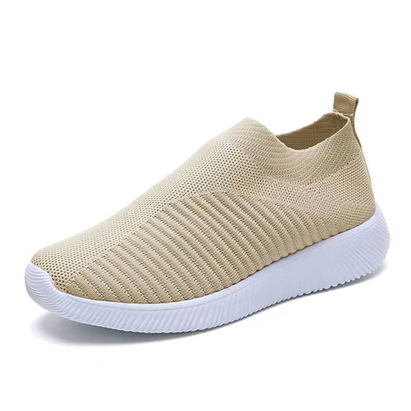 「binfenxie」Women's Knitted Socks Sneakers, Breathable Slip-on Flats Shoes, Solid Color Soft Sole Walking Shoes
