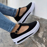 「binfenxie」Women's Buckle Strap Platform Rocker Shoes, Solid Color Non-slip Cut-out Walking Shoes, Casual T-strap Shoes