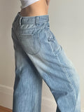 「binfenxie」Retro Jeans Women Fashion Famale Clothing Loose Casual Jeans Mid Waist Y2K Streetwear Aesthetics Solid Baggy Straight Trousers, Women's Denim Jeans